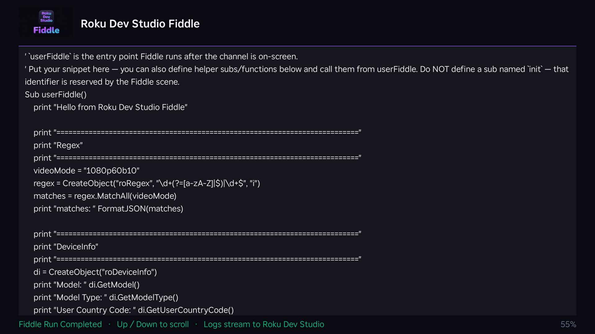 Fiddle channel on the Roku