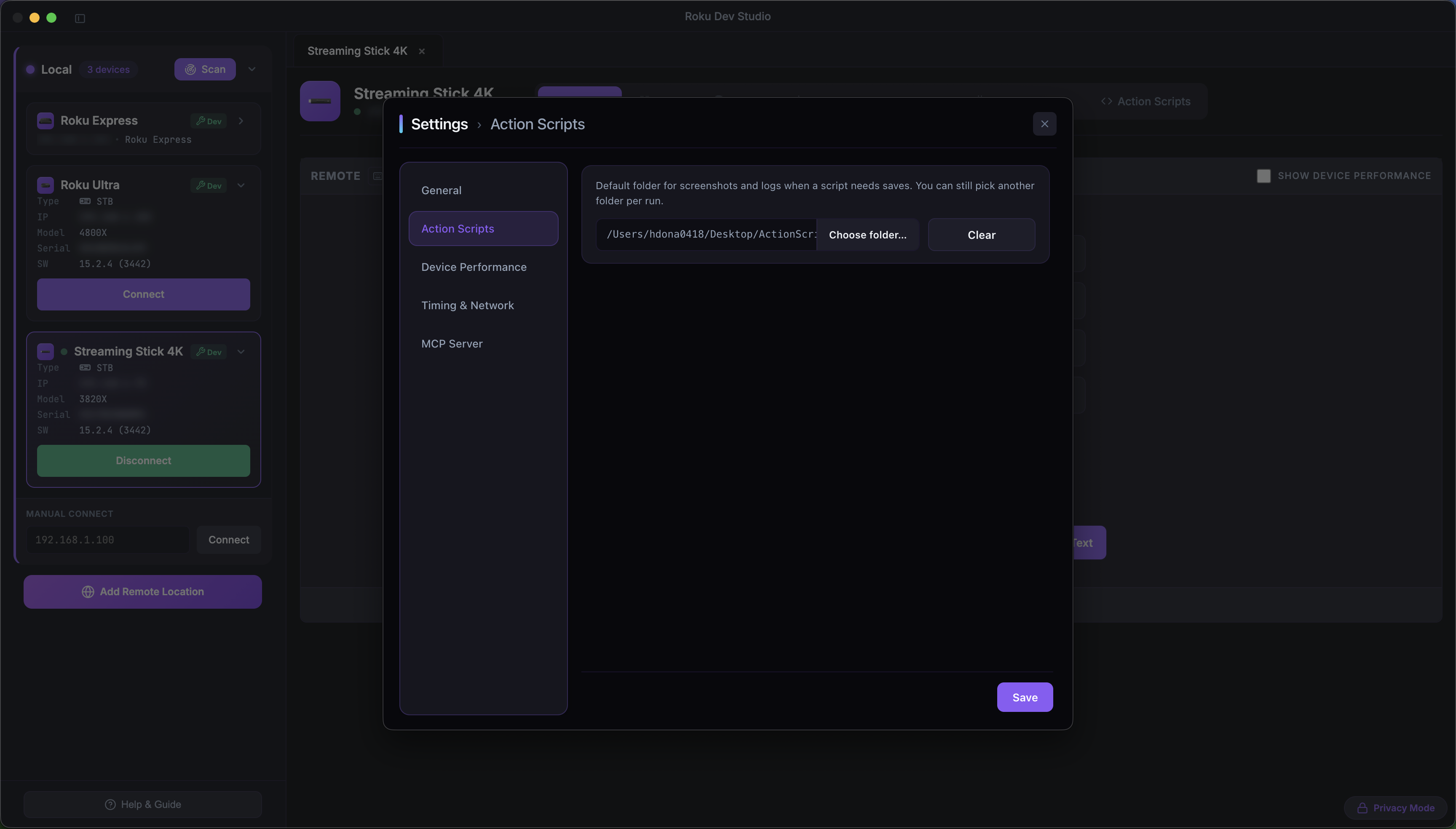 Settings Action Scripts