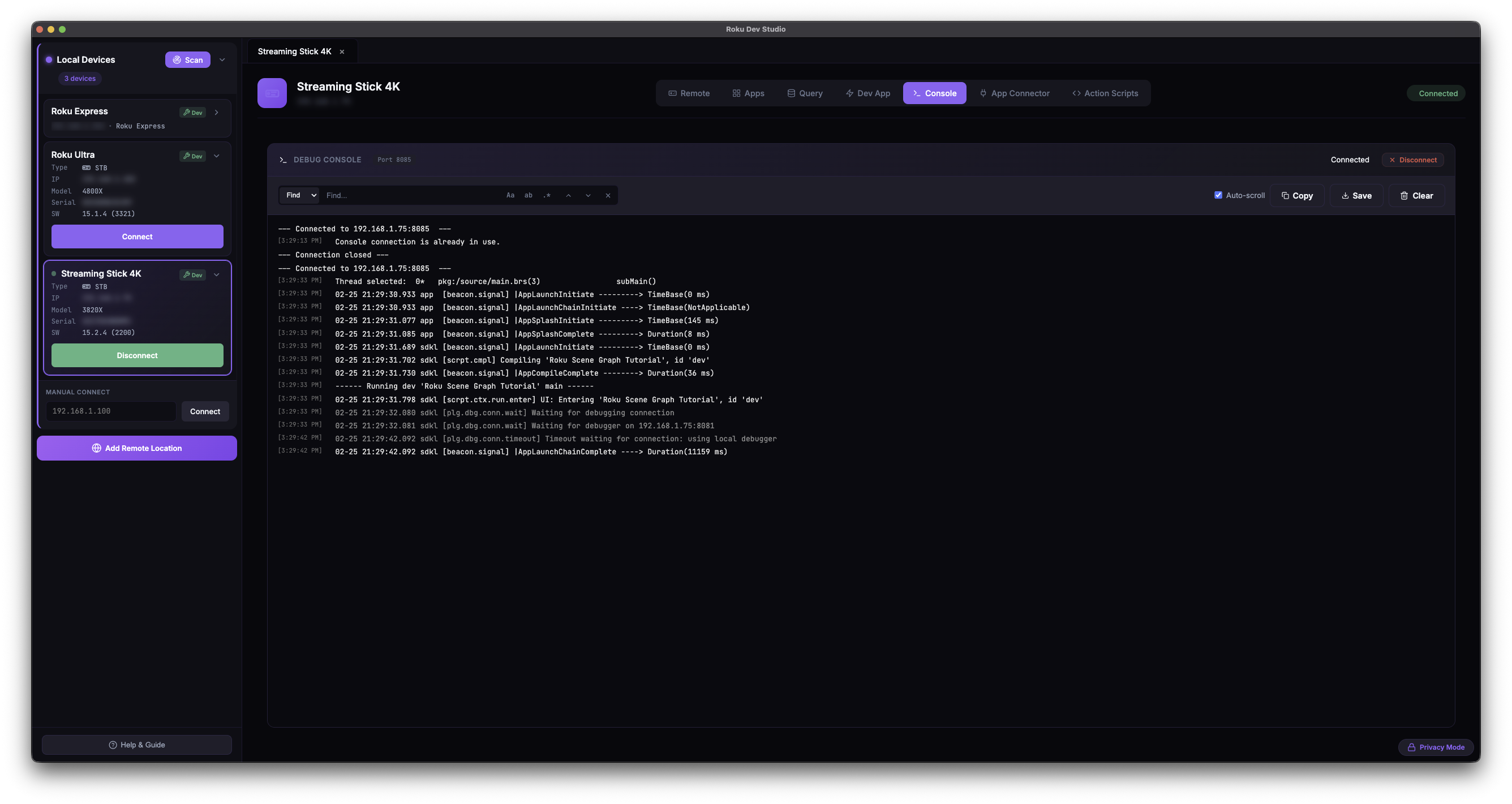 Console tab